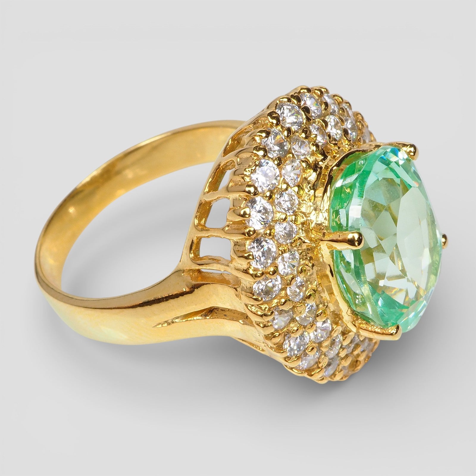 24K Gold 925 Sterling Silver Rings Green Paraiba Tourmaline