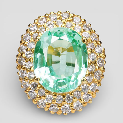 24K Gold 925 Sterling Silver Rings Green Paraiba Tourmaline