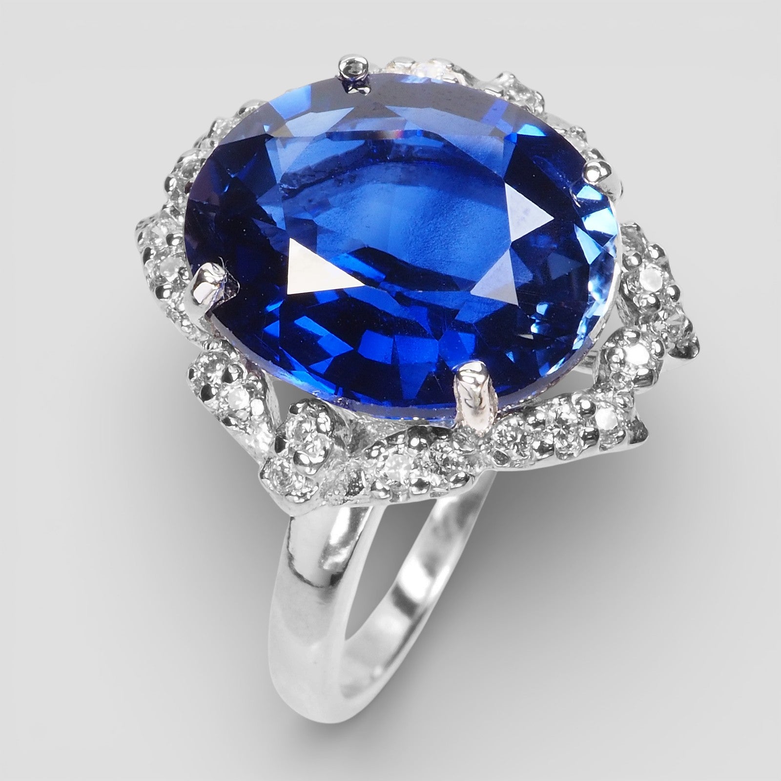 Blue Sapphire 925 Sterling Silver White Gold Rings