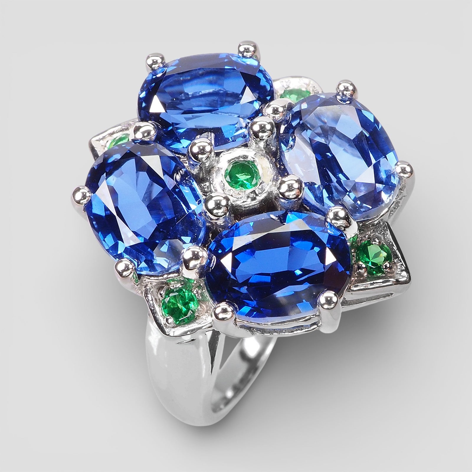 BLUE SAPPHIRE 925 STERLING SILVER FLORAL RING