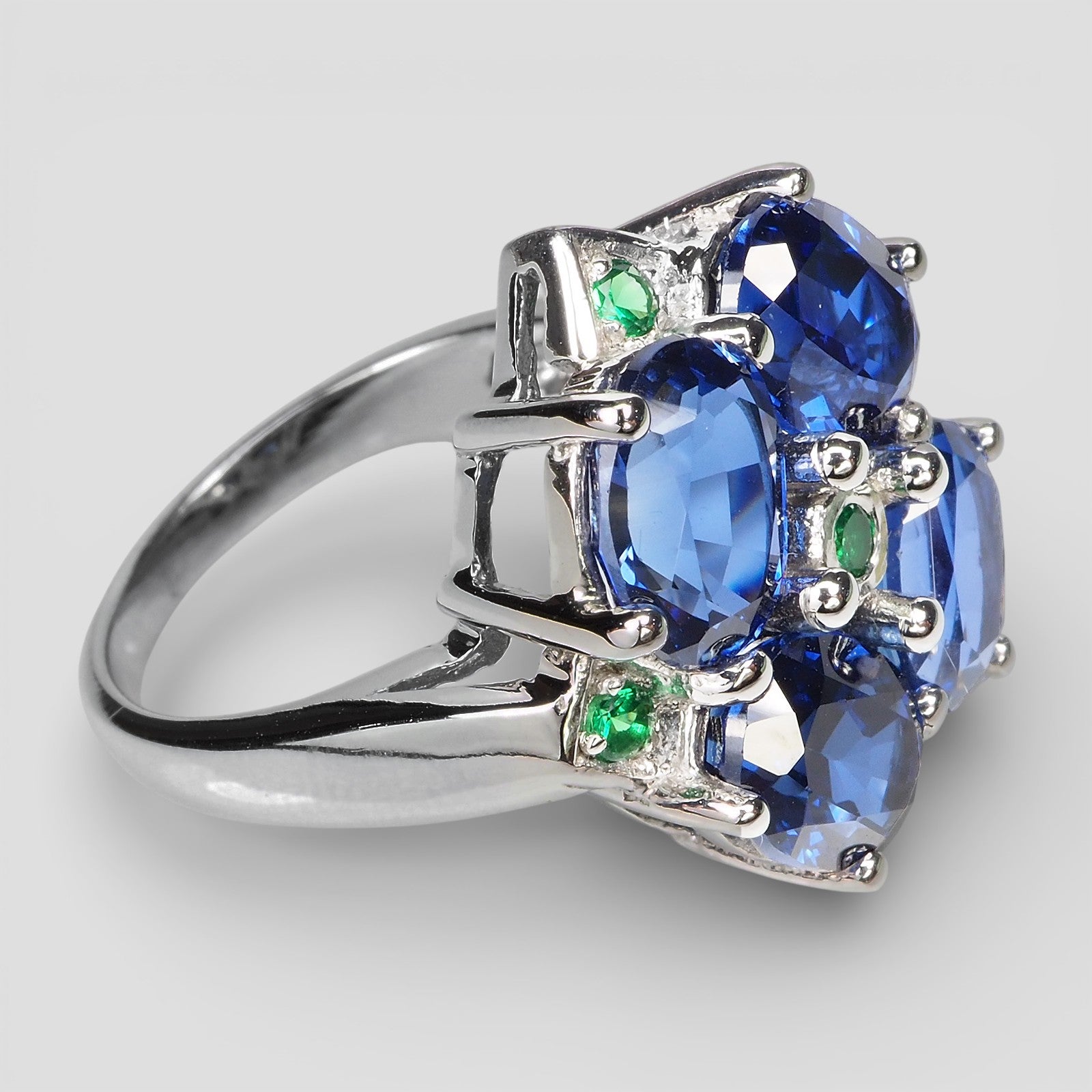 BLUE SAPPHIRE 925 STERLING SILVER FLORAL RING