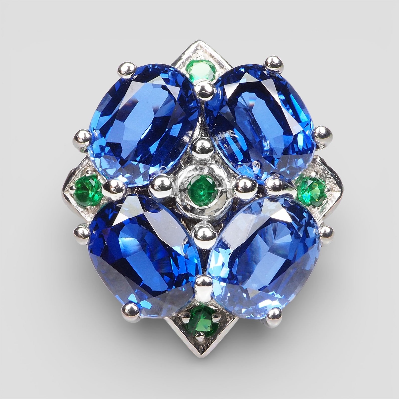 BLUE SAPPHIRE 925 STERLING SILVER FLORAL RING