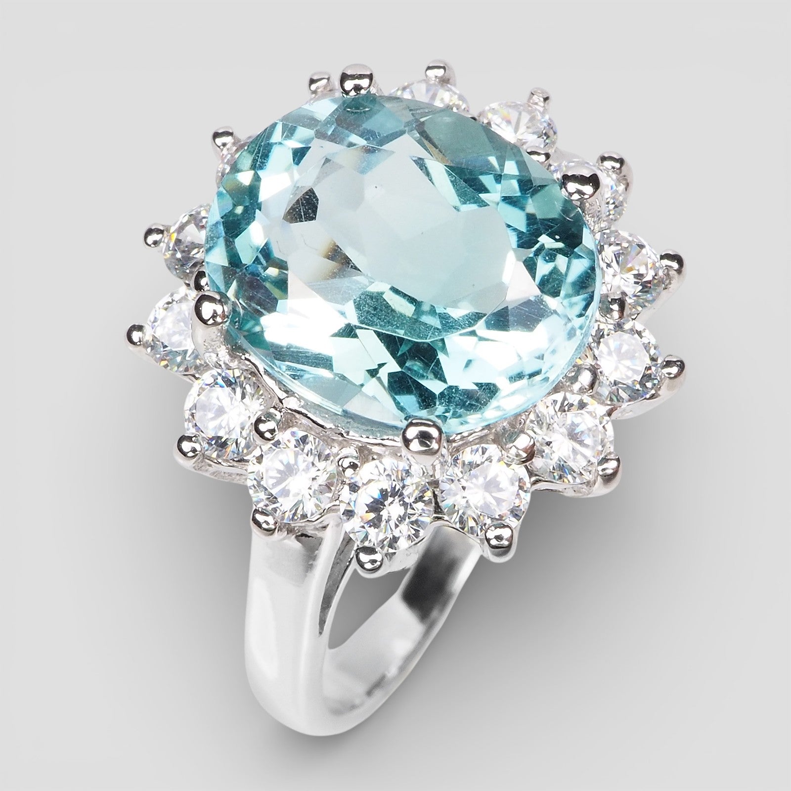 BLUE AQUAMARINE 925 STERLING SILVER FASHION RING