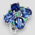 925 STERLING SILVER BLUE SAPPHIRE FLORAL RING