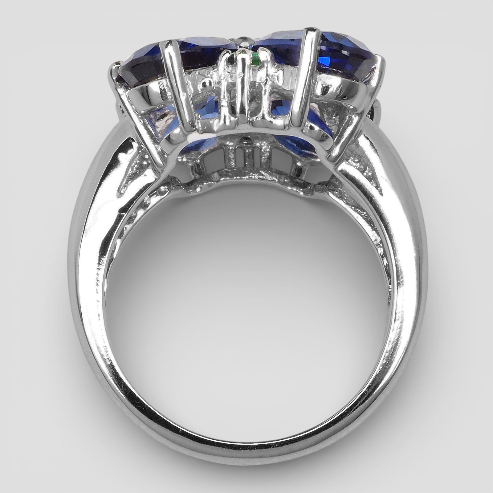 925 STERLING SILVER BLUE SAPPHIRE FLORAL RING