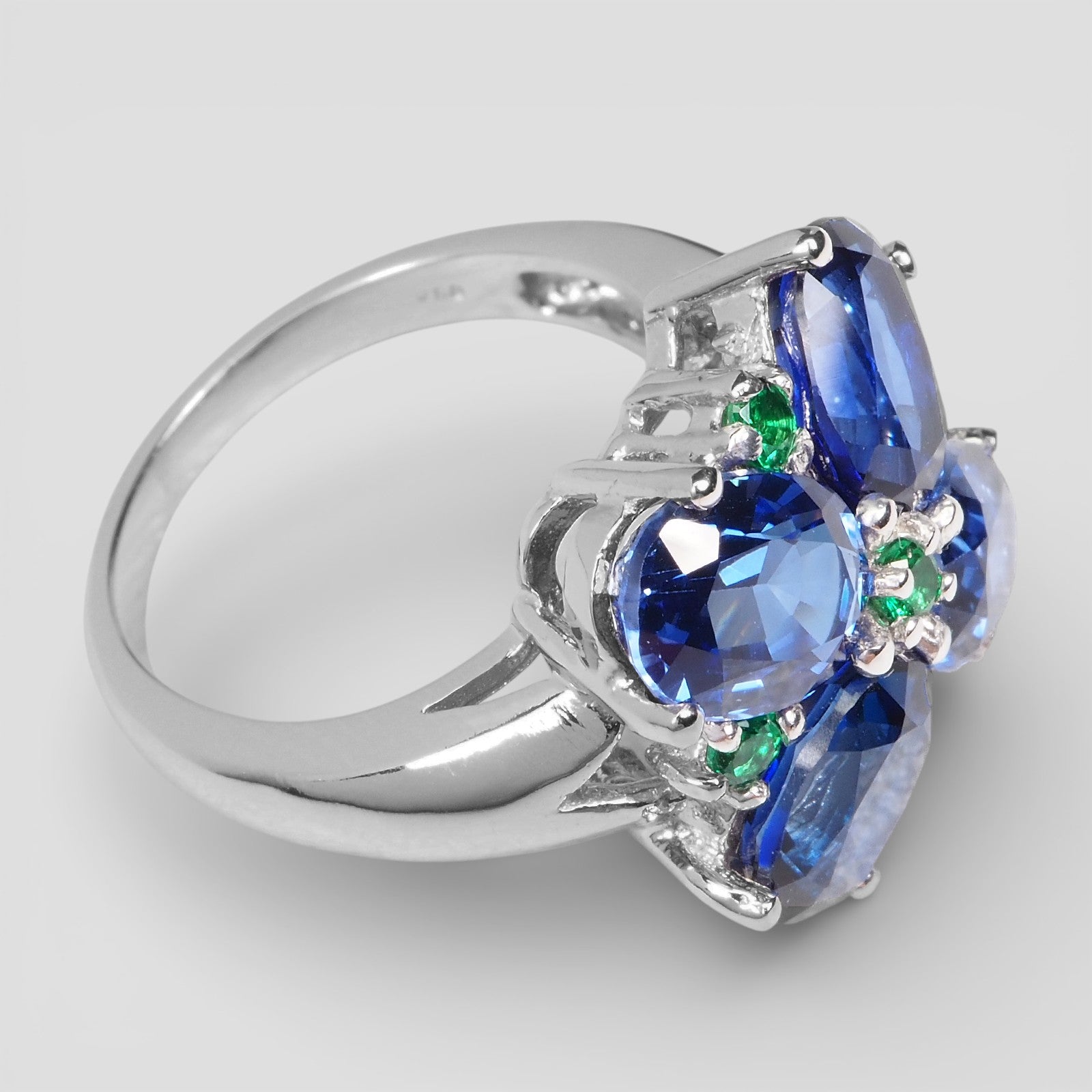 925 STERLING SILVER BLUE SAPPHIRE FLORAL RING
