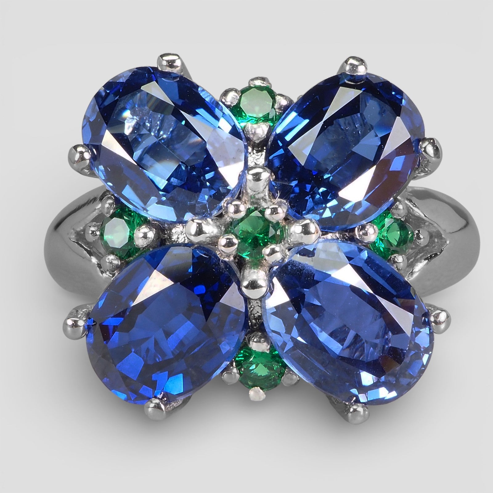 925 STERLING SILVER BLUE SAPPHIRE FLORAL RING
