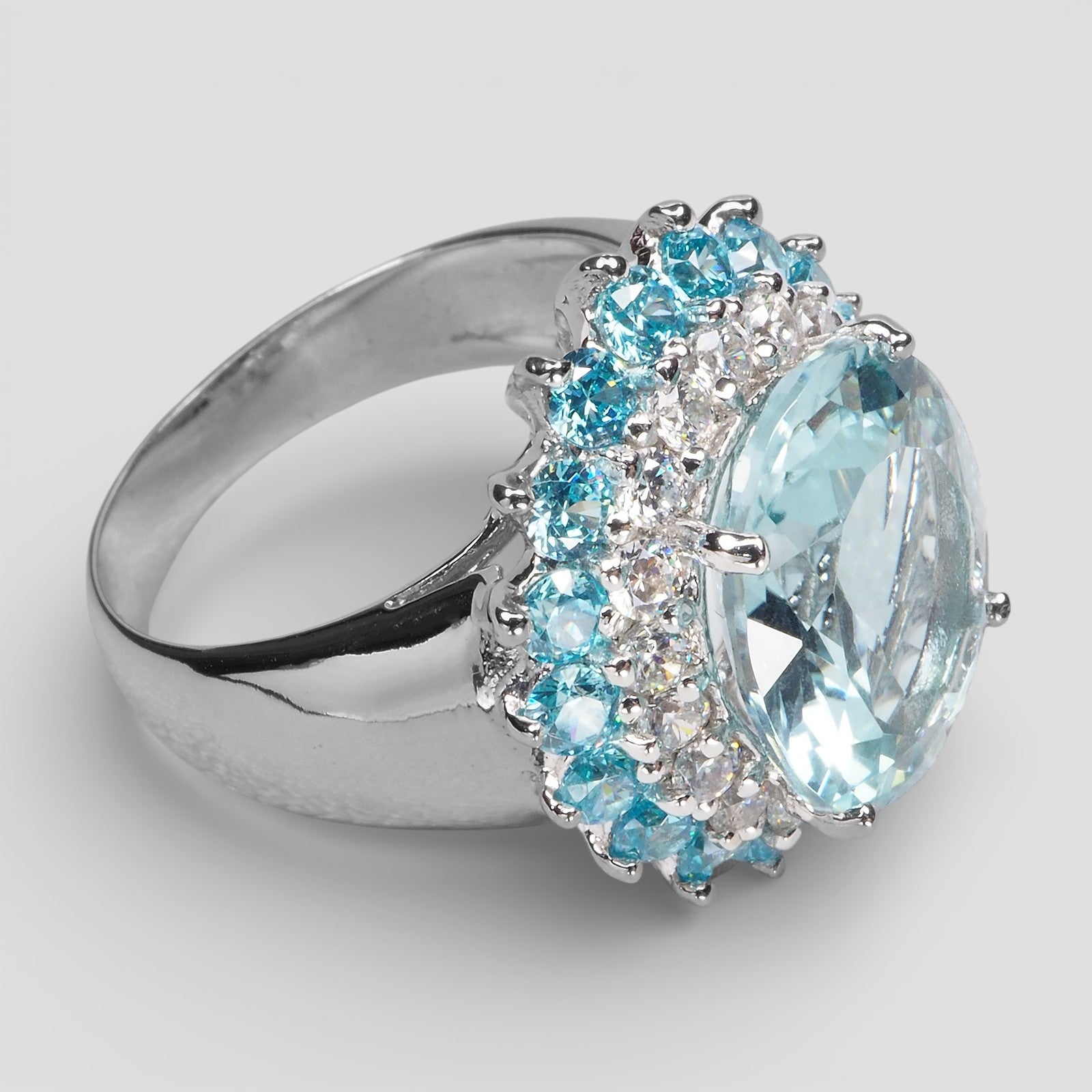 BLUE AQUAMARINE 925 STERLING SILVER HANDMADE RING