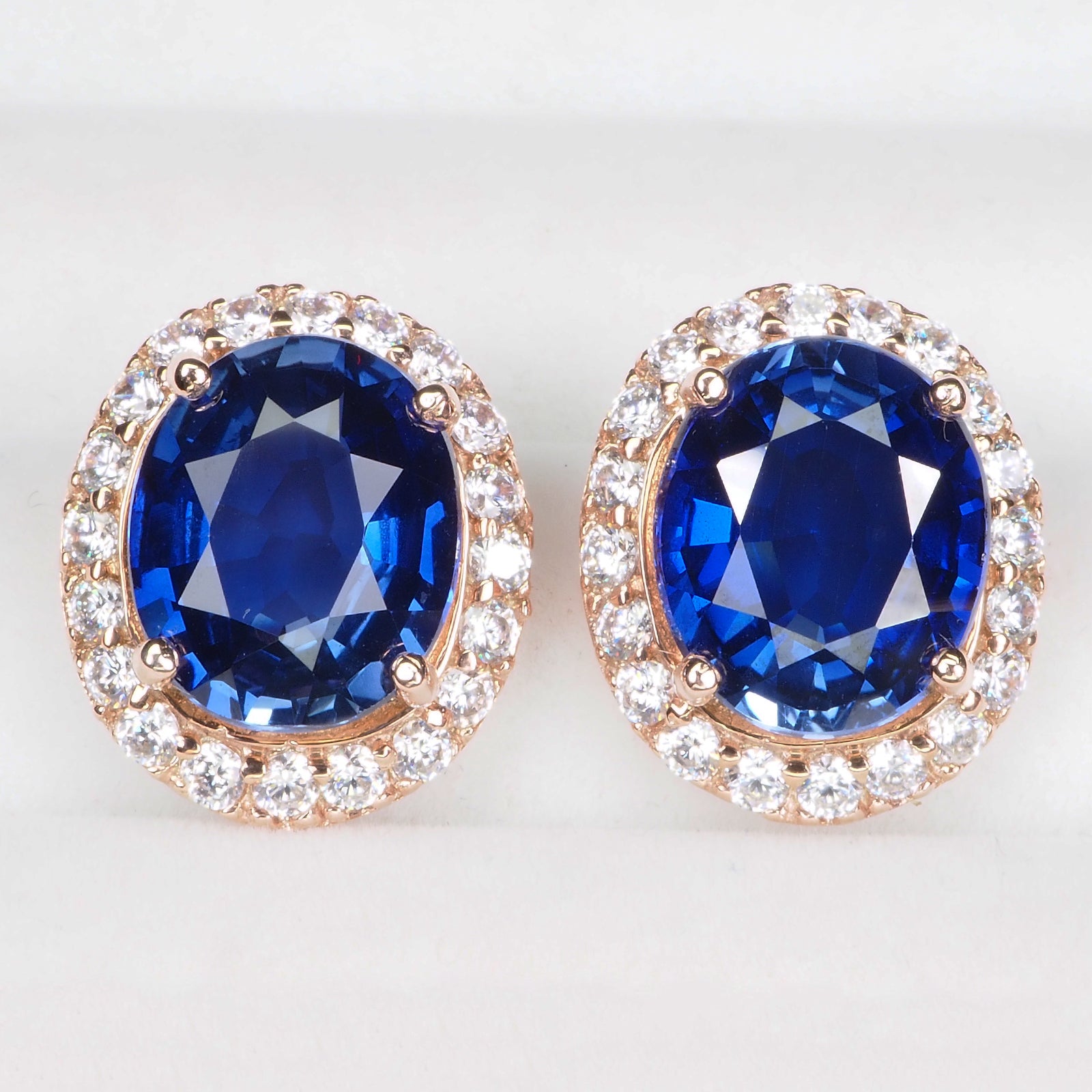 925 Sterling Silver Blue Sapphire Rose Gold Earrings