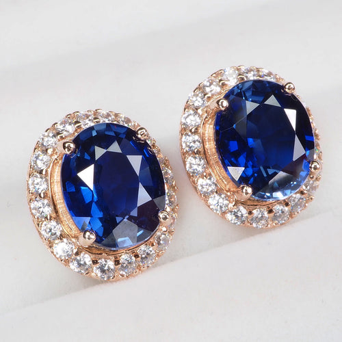 925 Sterling Silver Blue Sapphire Rose Gold Earrings