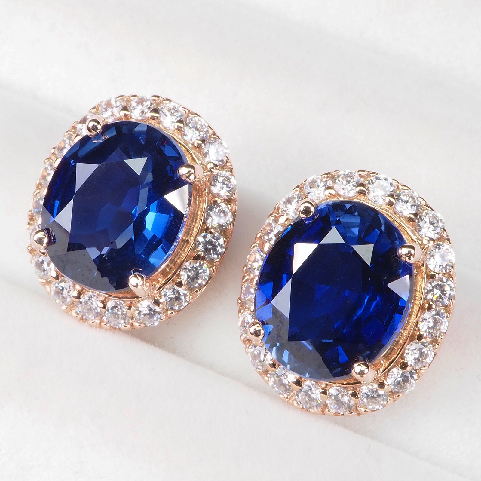 925 Sterling Silver Blue Sapphire Rose Gold Earrings