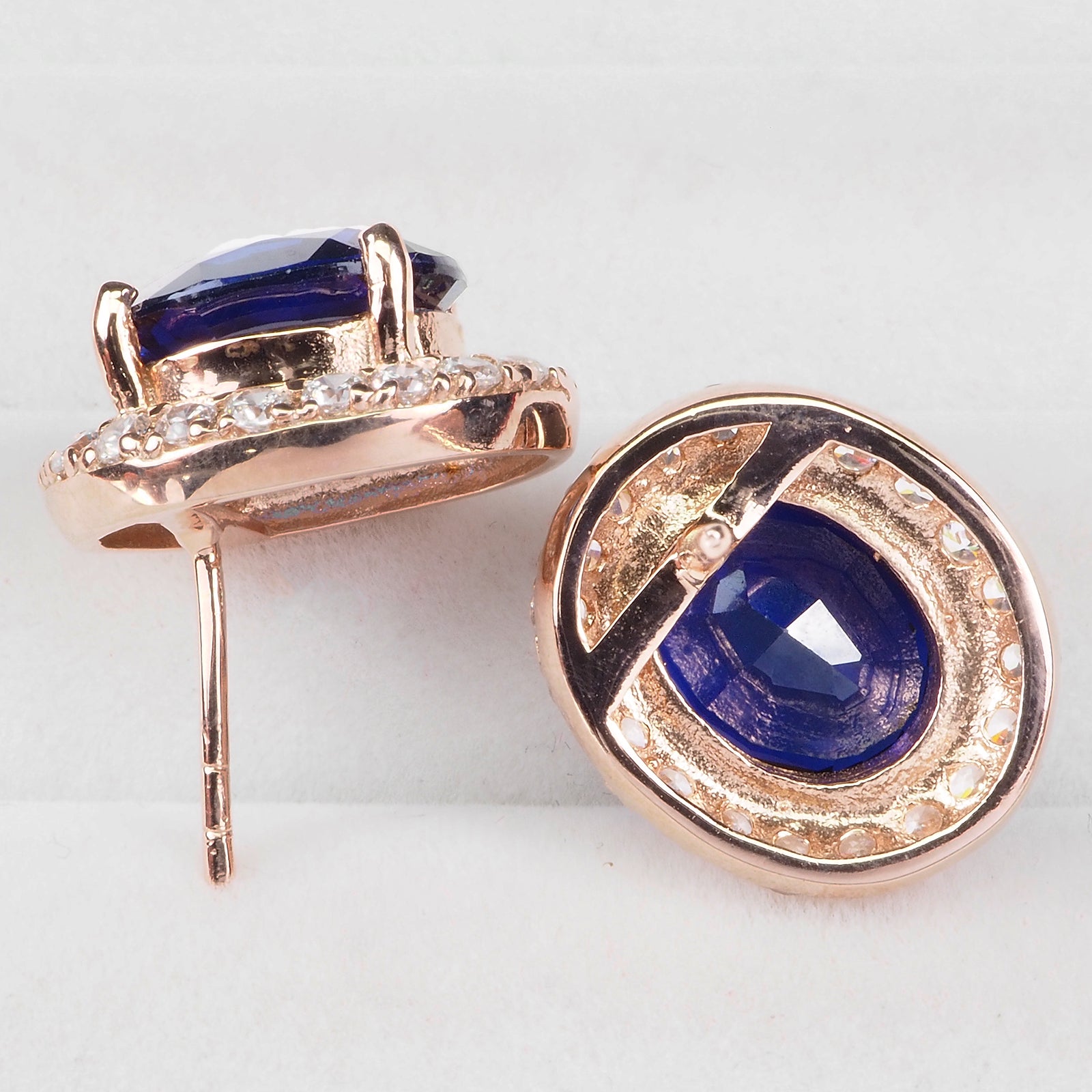 925 Sterling Silver Blue Sapphire Rose Gold Earrings