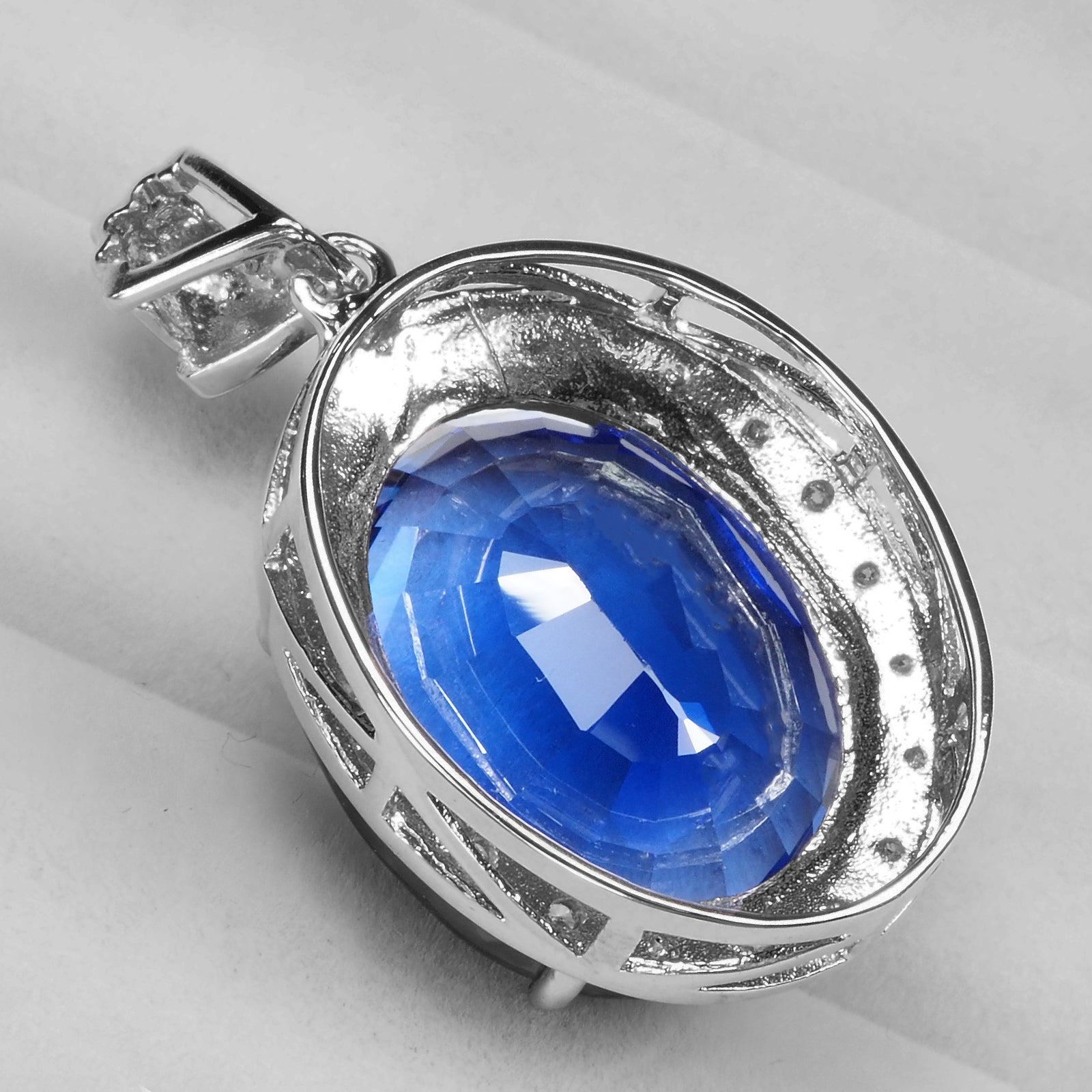 Blue Sapphire Sterling Silver Halo Pendants