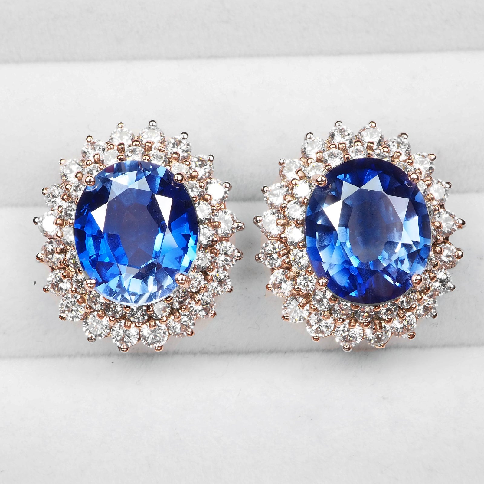 Blue Sapphire 925 Sterling Silver Handmade Halo Earrings