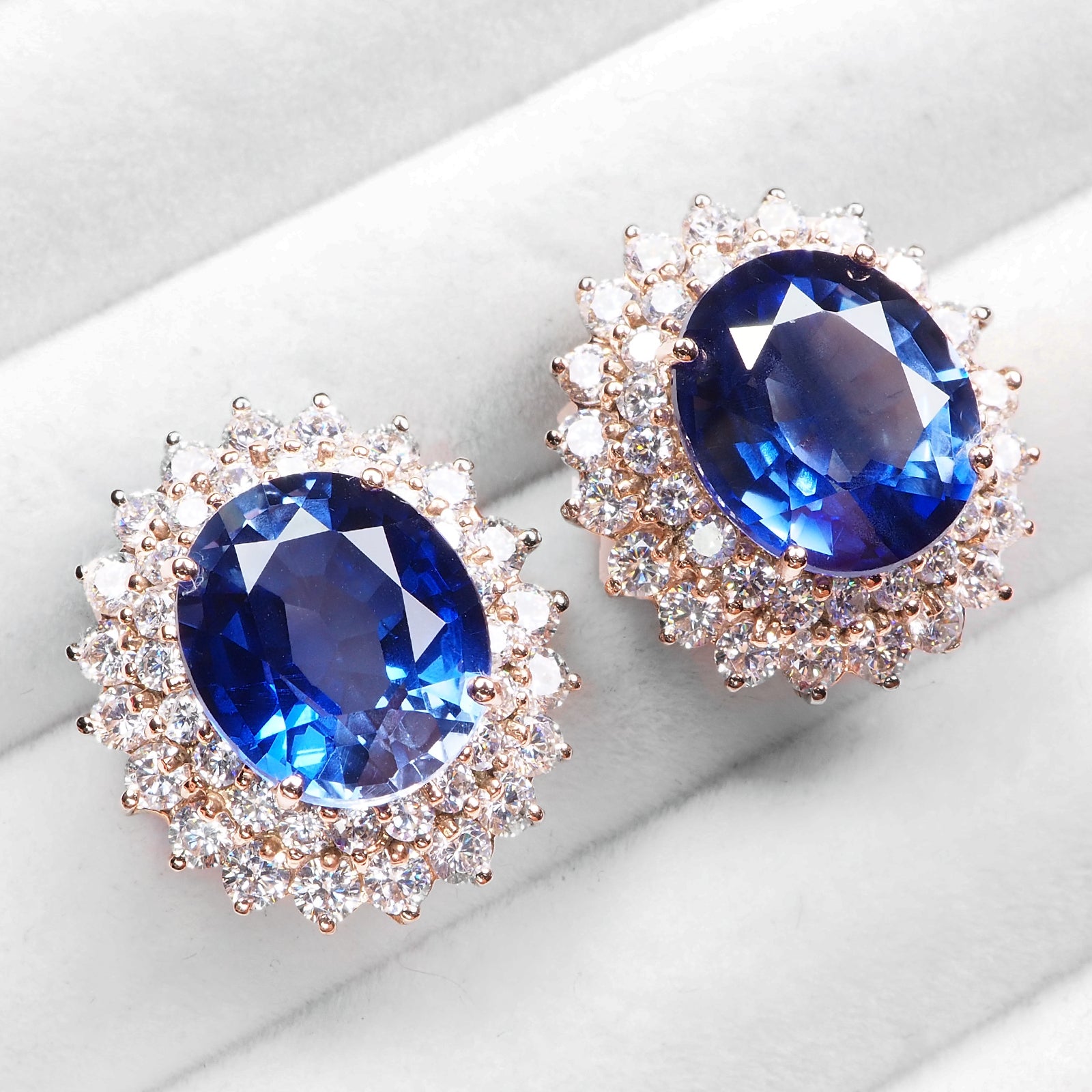 Blue Sapphire 925 Sterling Silver Handmade Halo Earrings