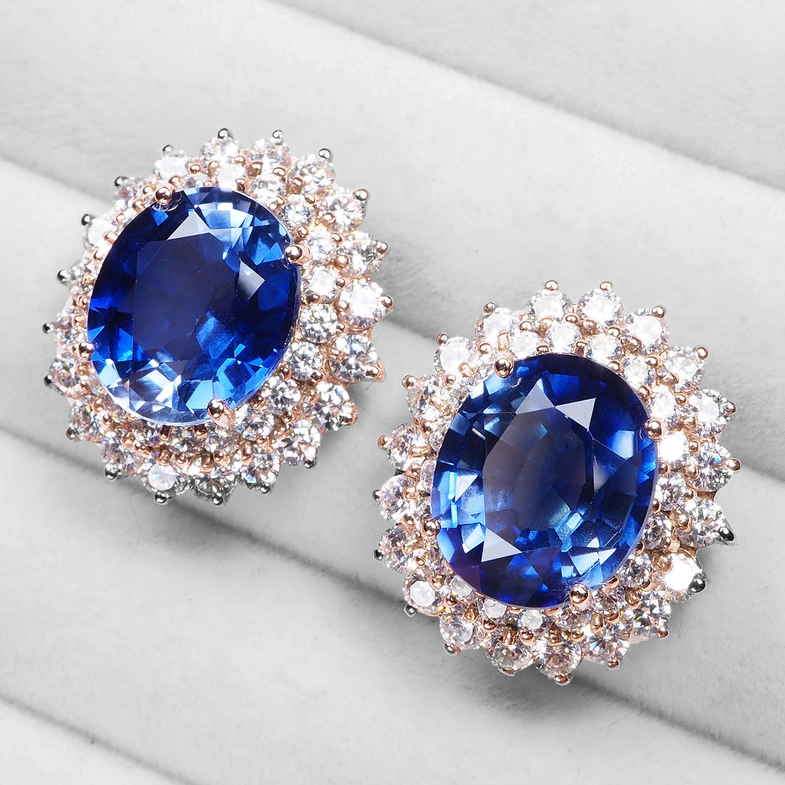 Blue Sapphire 925 Sterling Silver Handmade Halo Earrings
