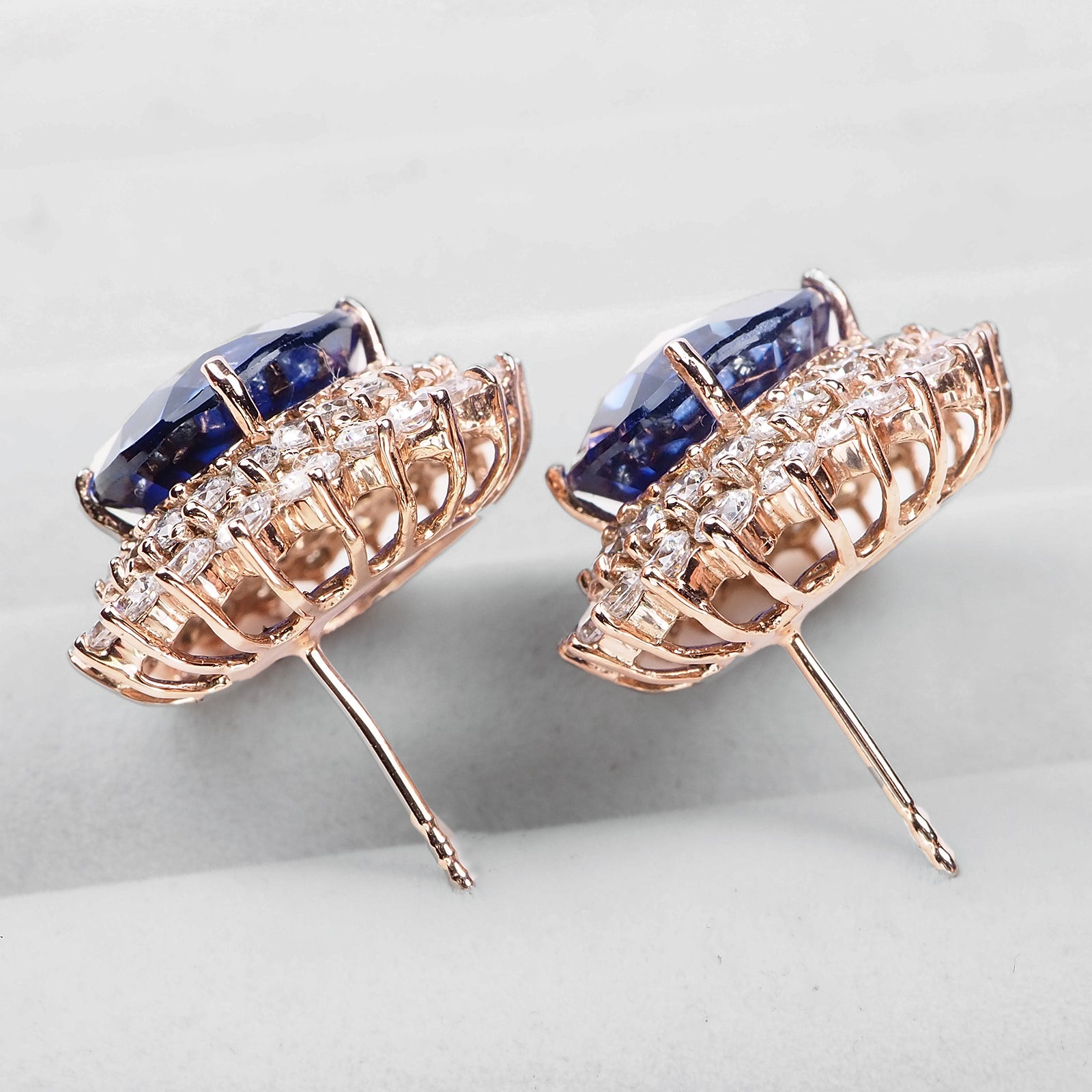 Blue Sapphire 925 Sterling Silver Handmade Halo Earrings