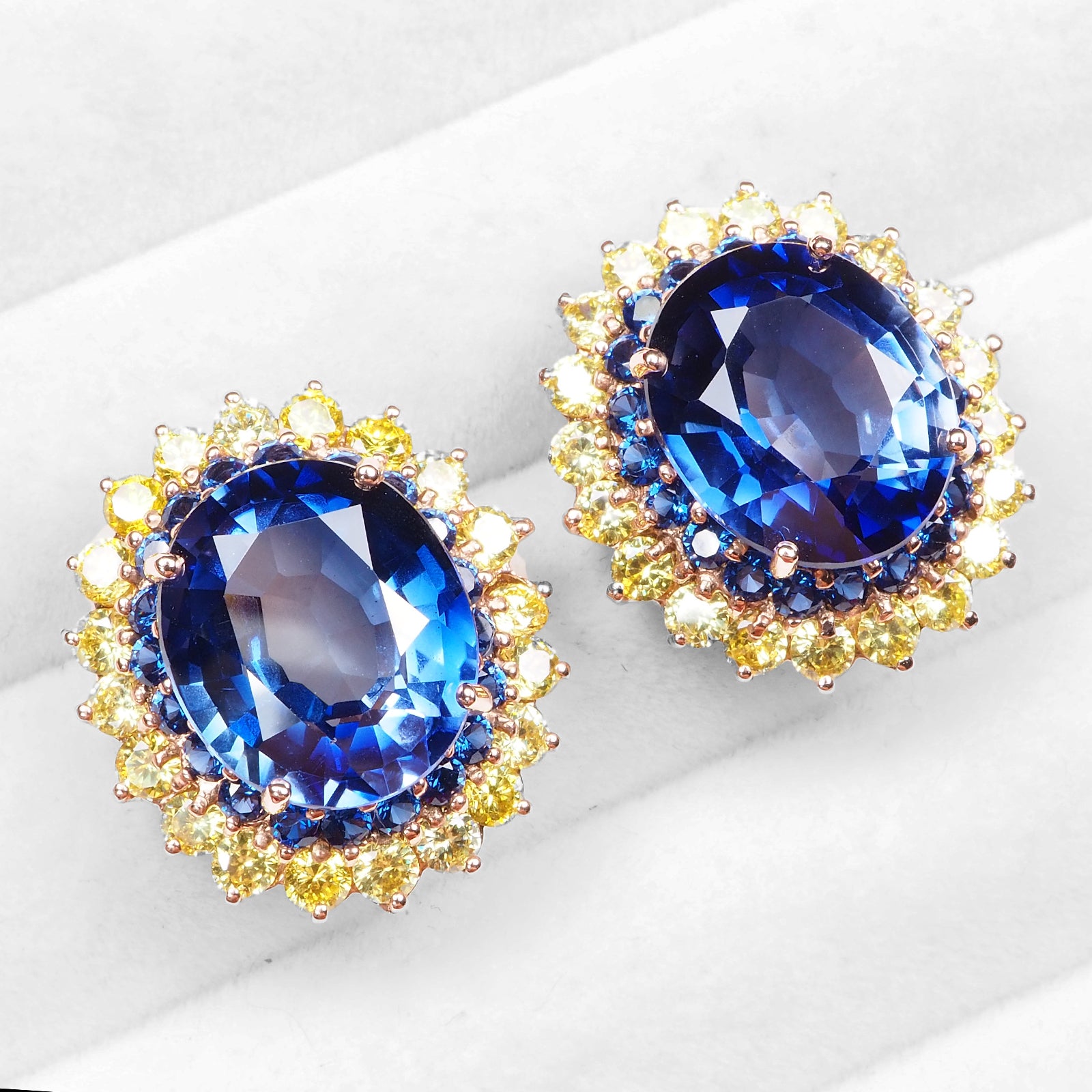 Blue Sapphire 925 Sterling Silver Rose Gold Earrings