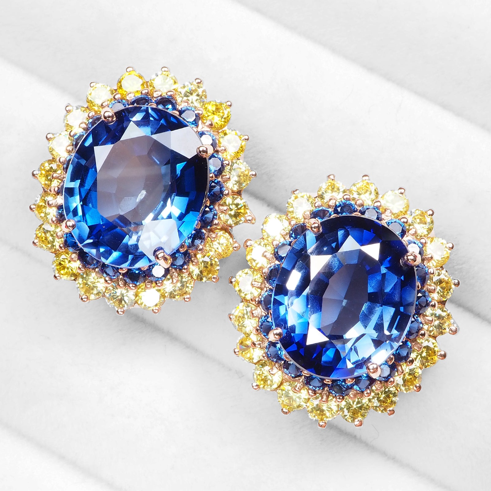 Blue Sapphire 925 Sterling Silver Rose Gold Earrings