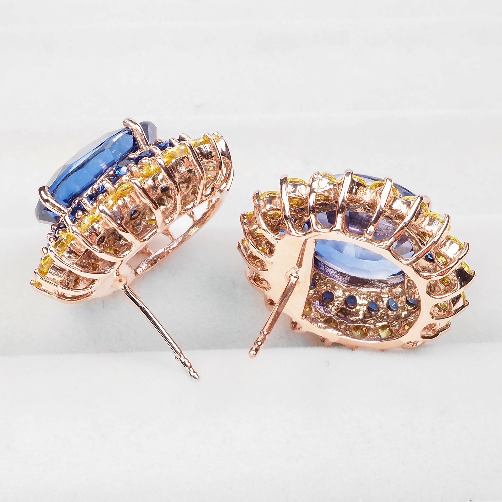 Blue Sapphire 925 Sterling Silver Rose Gold Earrings