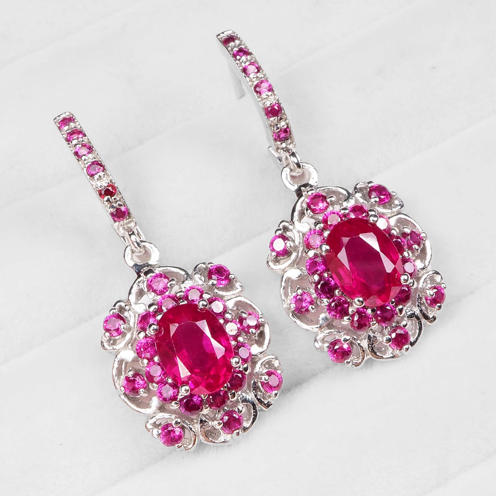 925 STERLING SILVER PINK RUBY EARRINGS