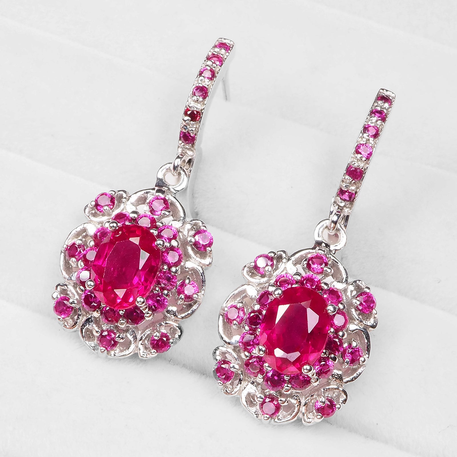 925 STERLING SILVER PINK RUBY EARRINGS