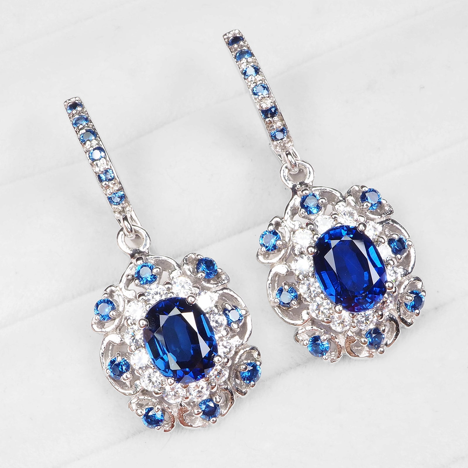 925 Sterling Silver Blue Sapphire Handmade Earrings