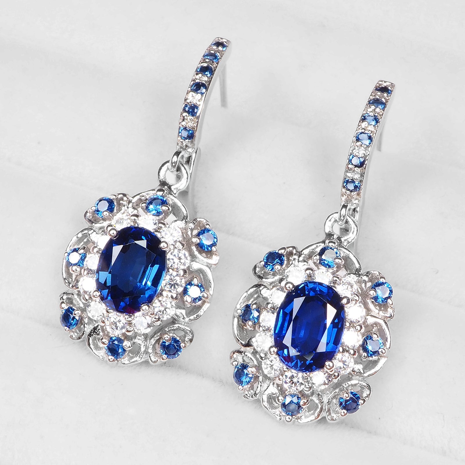 925 Sterling Silver Blue Sapphire Handmade Earrings