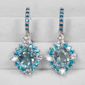 BLUE AQUAMARINE 925 STERLING SILVER WHITE GOLD EARRINGS
