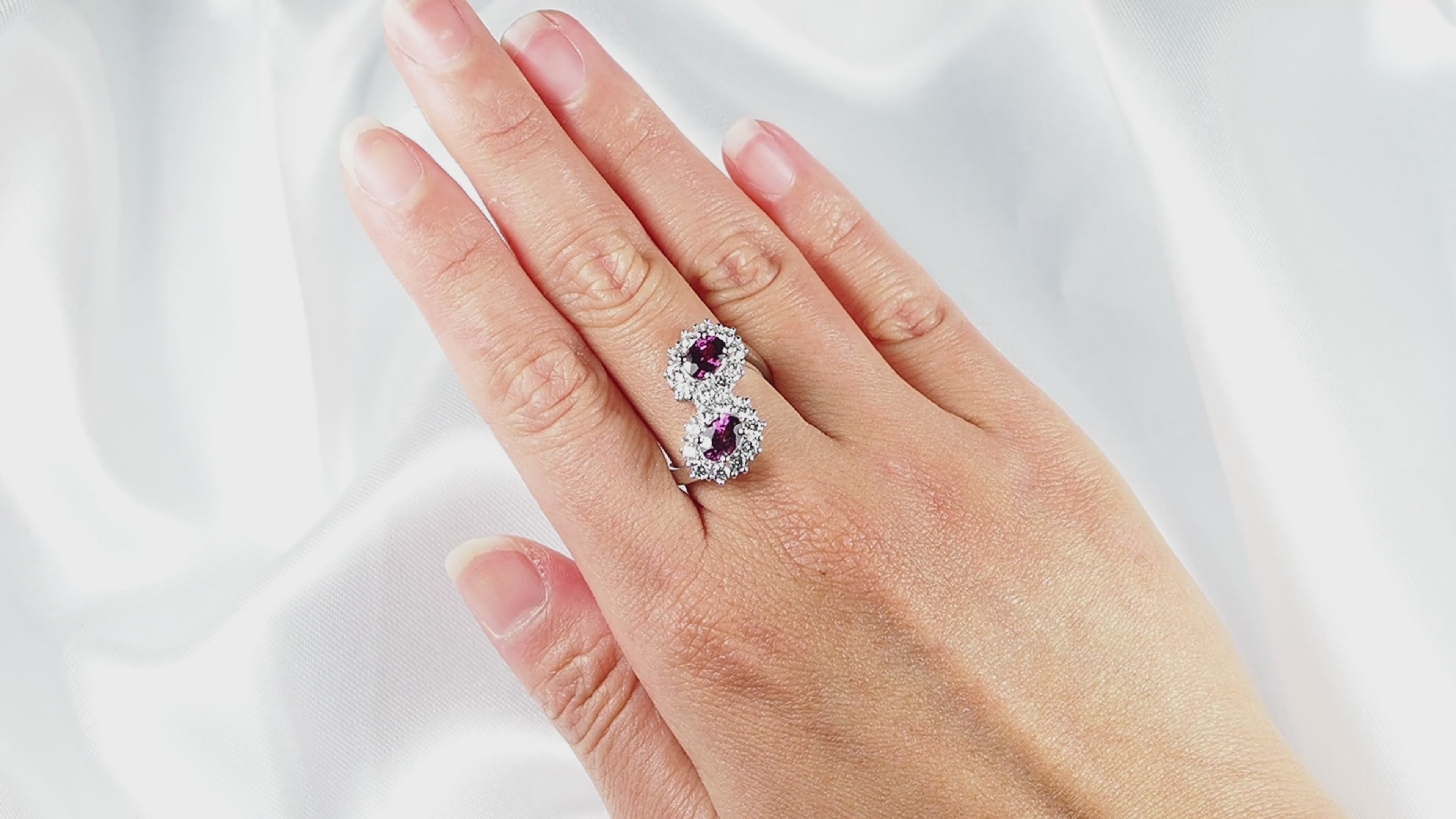 Double Stone Light Magenta Rhodolite 925 Genuine Gemstone, Everyday Ring