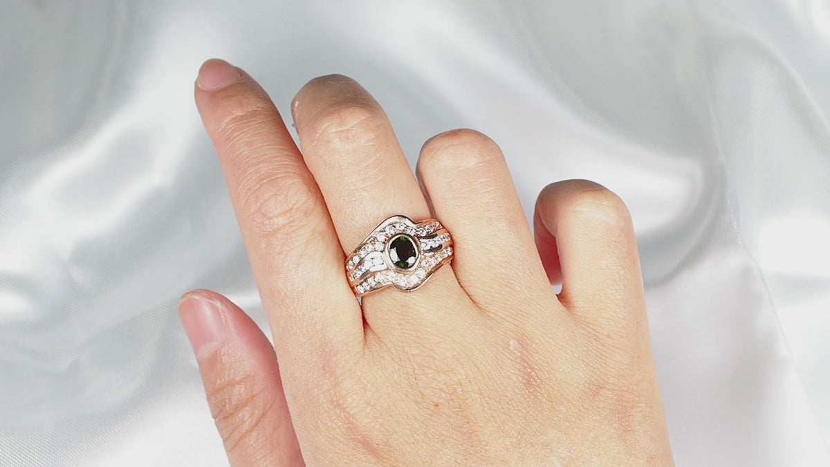 Deep Teal Green Tourmaline Rose Gold Ring,925 Silver, Natural Gemstone, Free Resizing