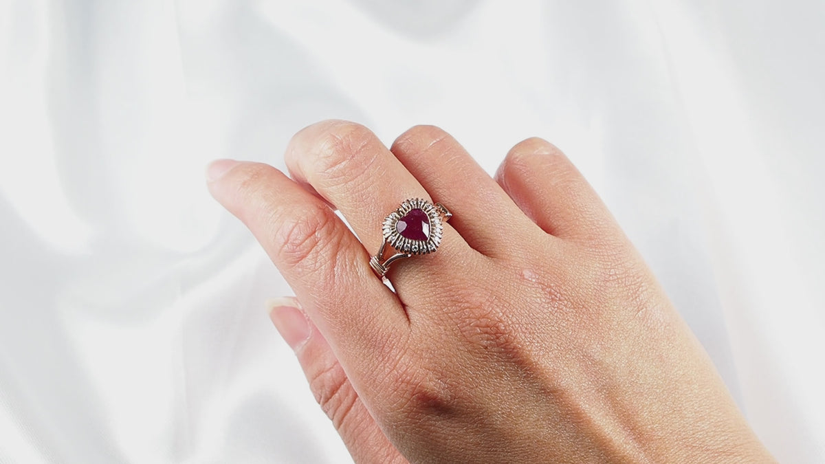 Red Ruby Heart Ring 925 Sterling Silver, Natural Gemstone, Free Resizing