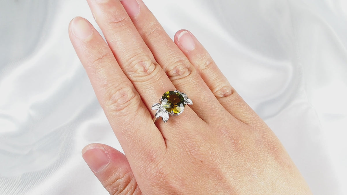 Golden Green Tourmaline Handmade Ring 925, Natural Gemstone, Free Resizing