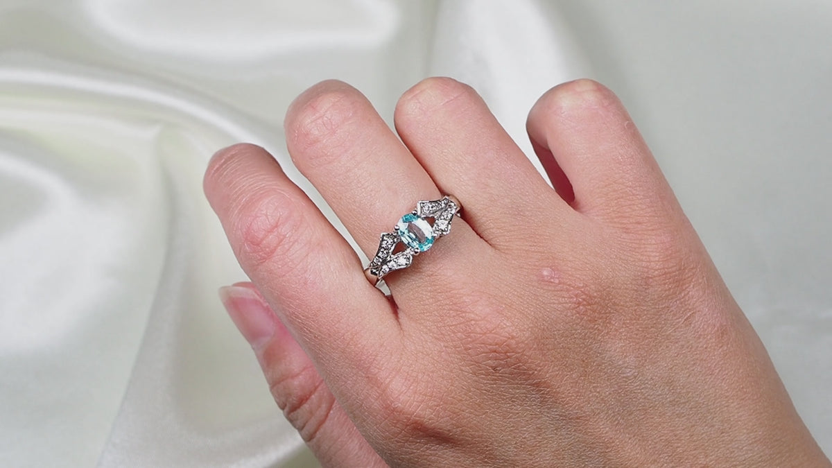Blue Zircon 925 Sterling Silver Ring, Birthday Gift, Dainty Ring, Free Resizing