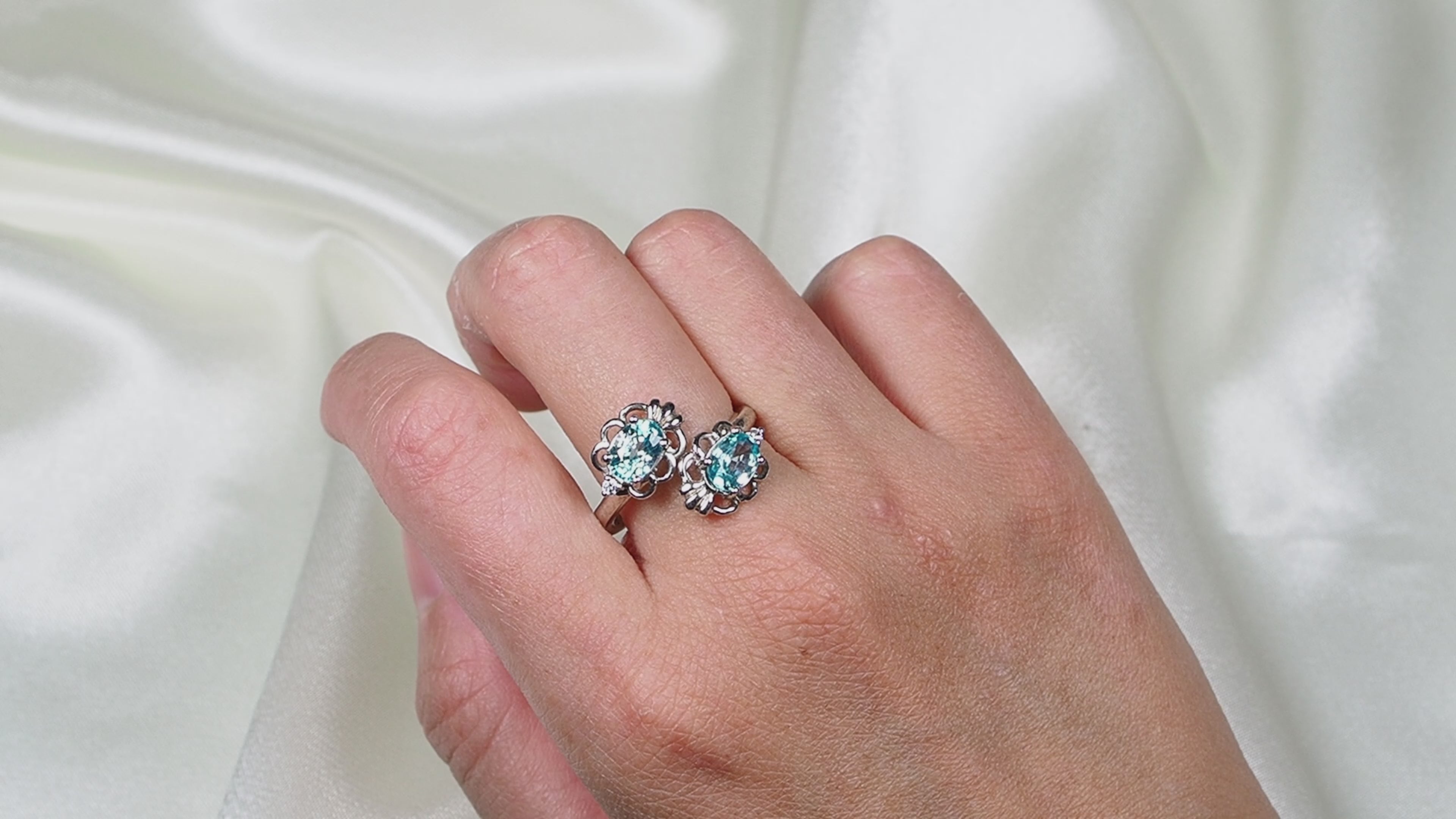 Blue Zircon 925 Sterling Silver White Gold Ring, Dainty Minimalist Everyday Ring