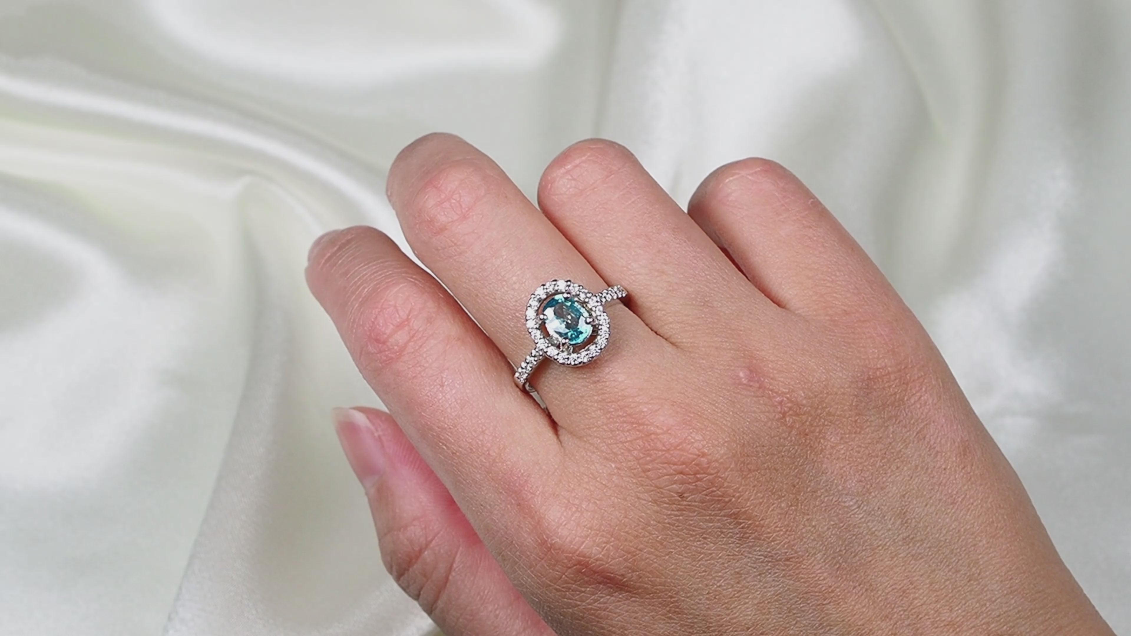 Blue Zircon 925 Sterling Silver White Gold Plated Rings, Simple Everyday Ring, Free Resizing