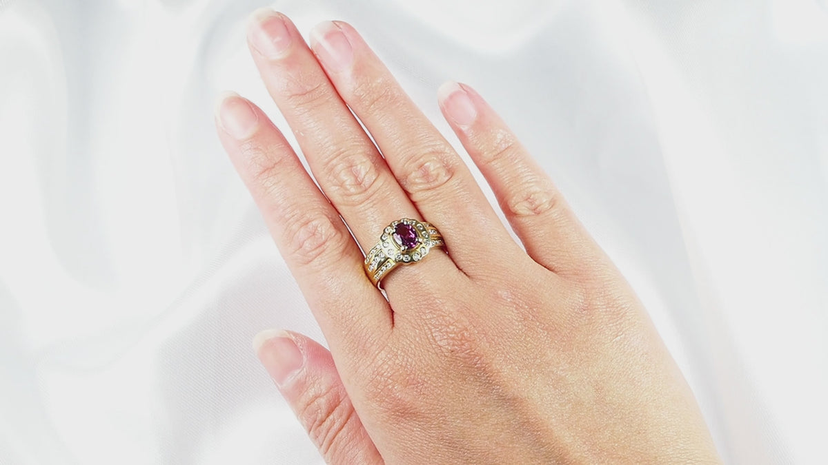 Magenta Pink Rhodolite Garnet 925 Sterling Silver 24K Gold Ring, Natural Gemstone, Free Resizing