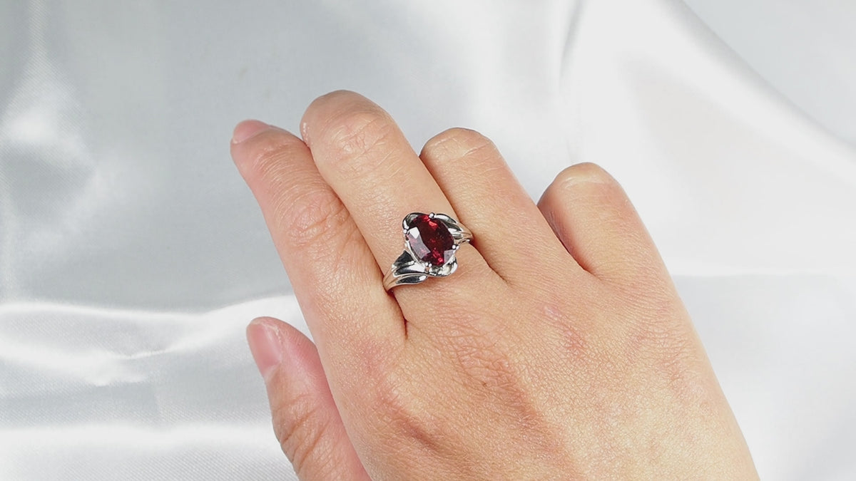 Red Tourmaline Statement Ring Sterling Silver 925, Natural Gemstone, Free Resizing