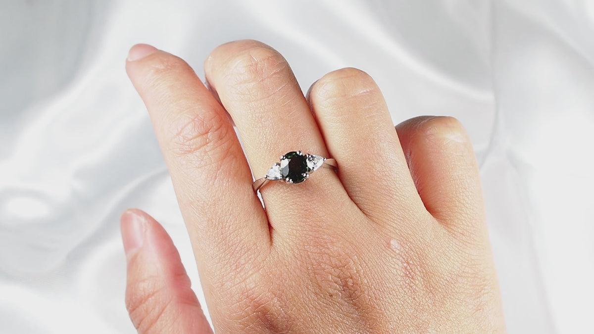 Dark Olive Green Tourmaline 925 Sterling Silver Ring,Dainty Minimalist Everyday Ring