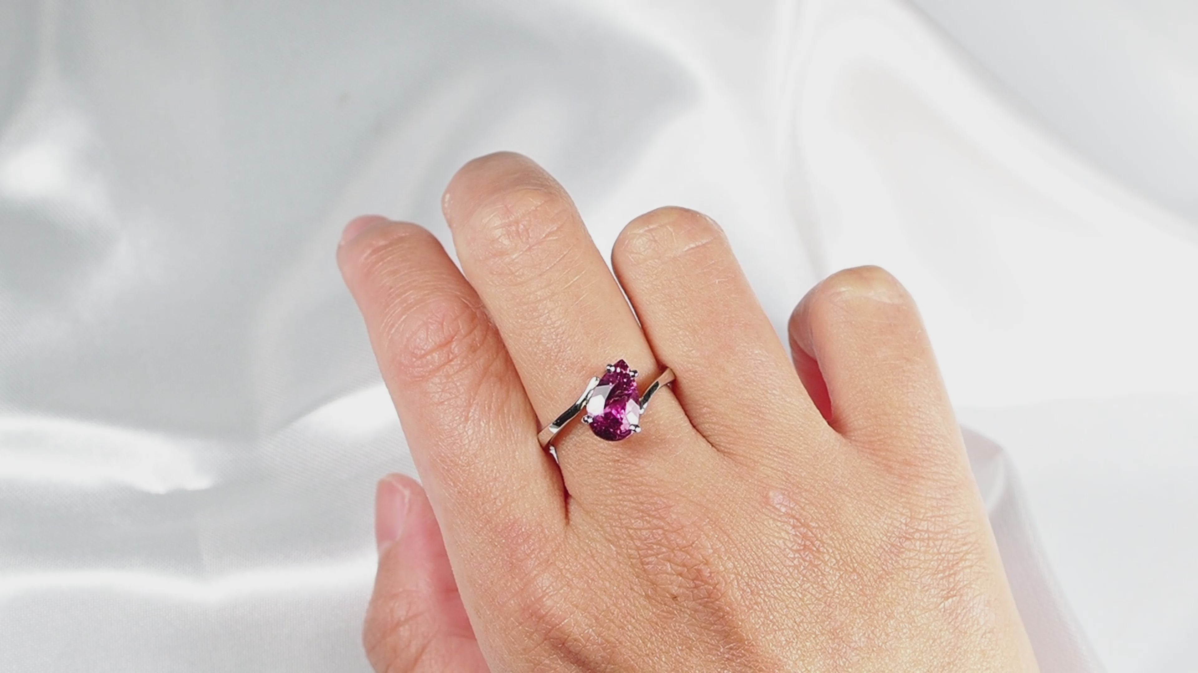 Pear Pink Tourmaline Engagement Style Ring 925 Silver, Natural Gemstone, Free Resizing
