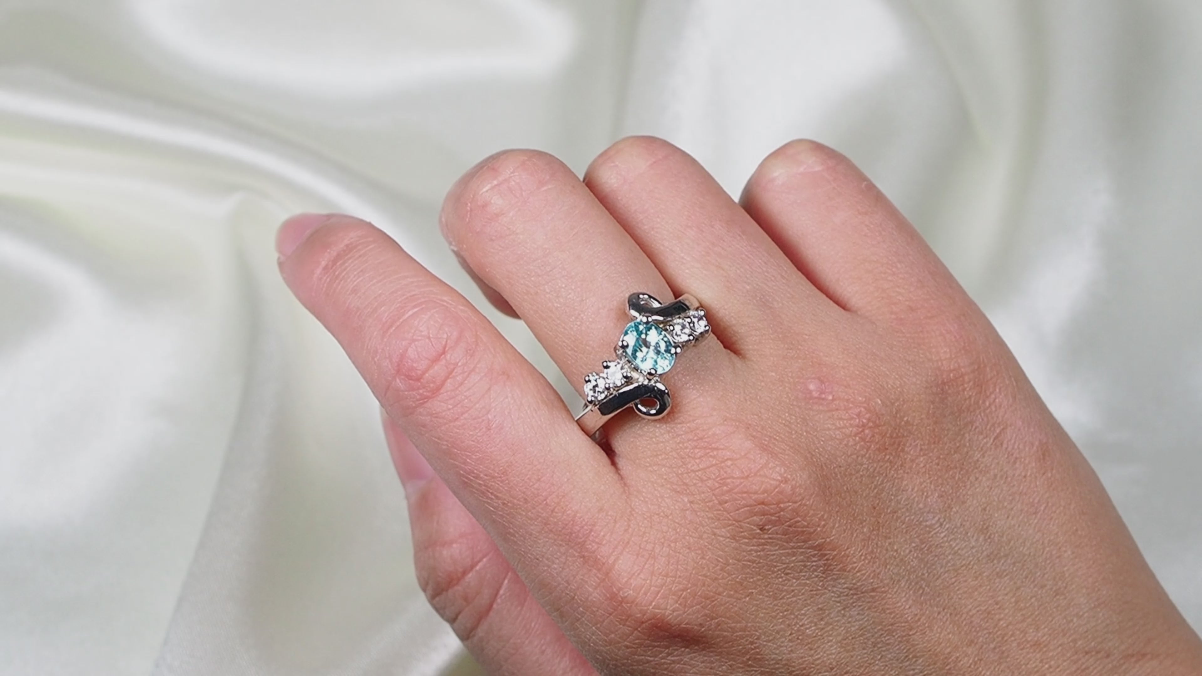 Blue Zircon 925 Sterling Silver White Gold Plated Rings, Dainty Everyday Ring, Free Resizing