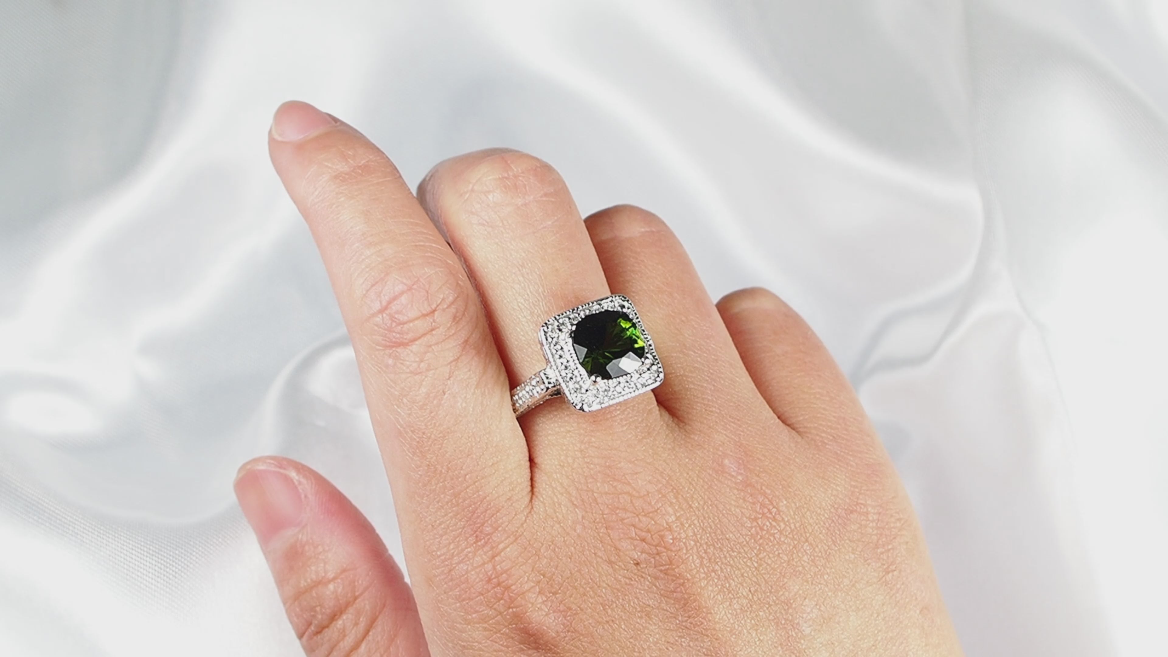 925 Sterling Silver Ring Forest Green Tourmaline,Gift for Her, Free Resizing