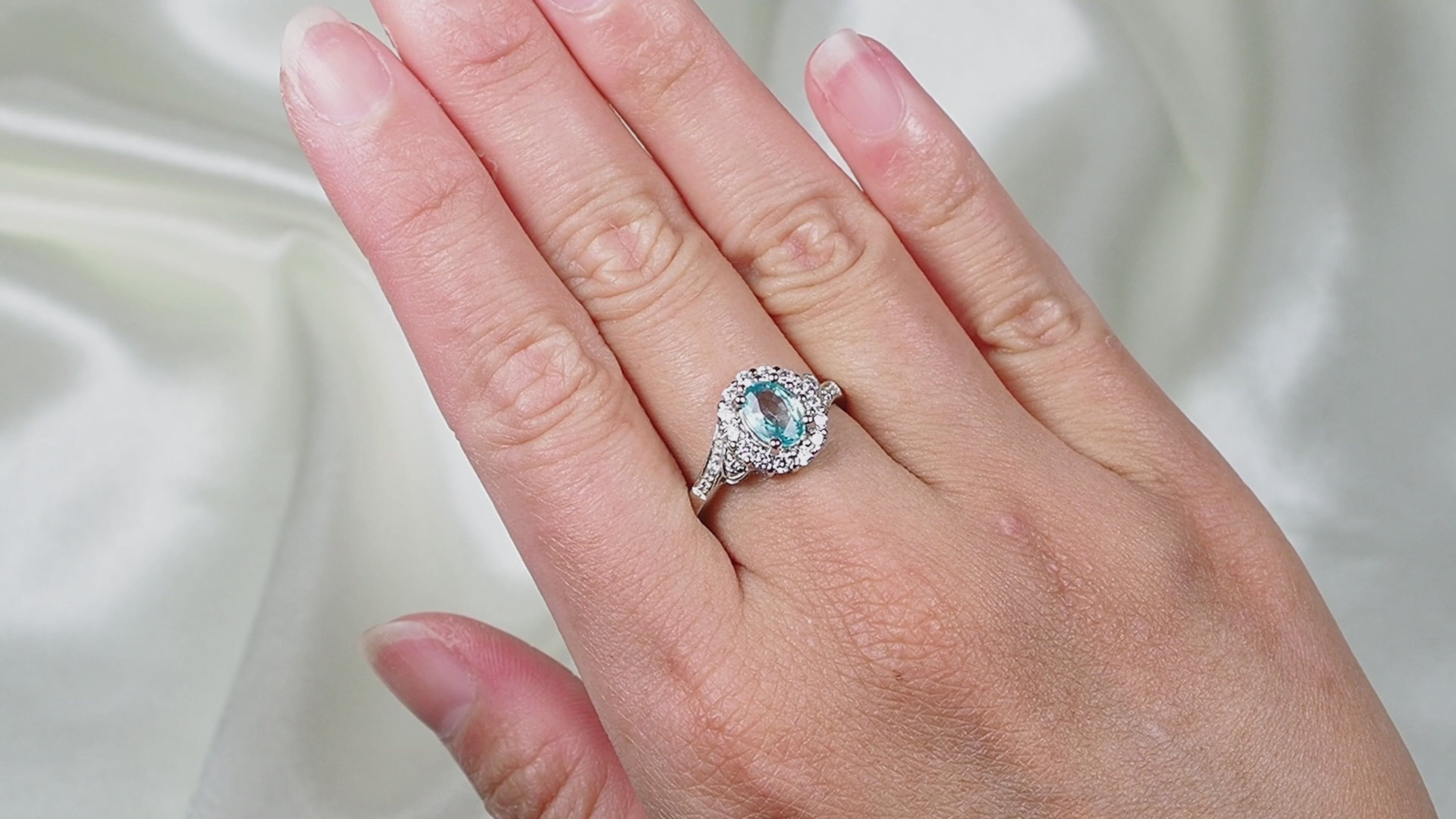 Blue Zircon White Gold Plated 925 Sterling Silver, Birthday Gift, Dainty Ring, Free Resizing