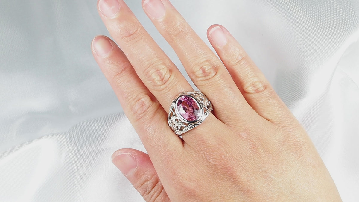 Bunny Pink Gemstone Ring 925 Sterling Silver, Natural Tourmaline, Dainty Everyday Ring