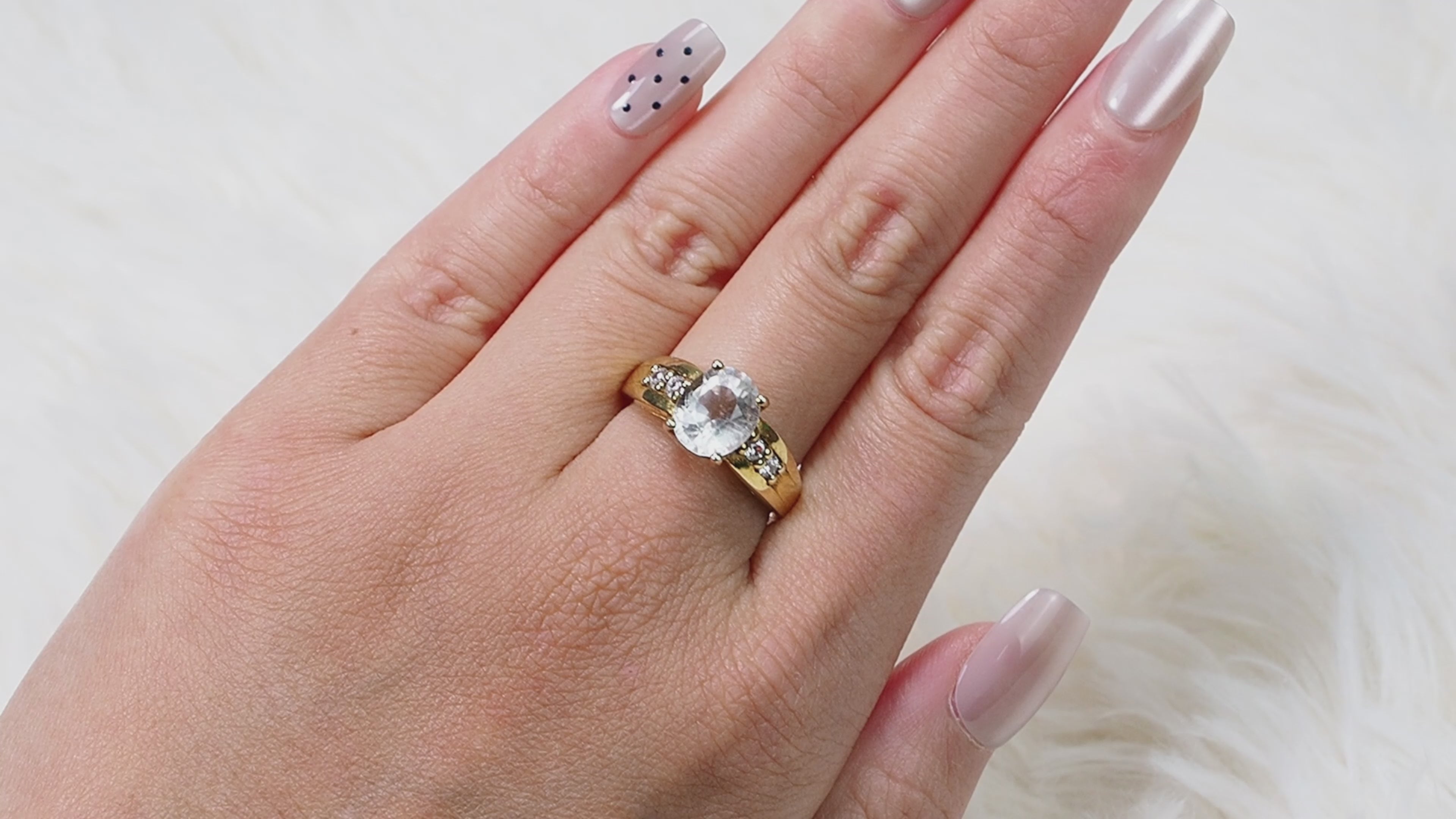 Blue Aquamarine 24K Gold 925 Sterling Silver Rings, Gift for Girlfriend, Free Resizing
