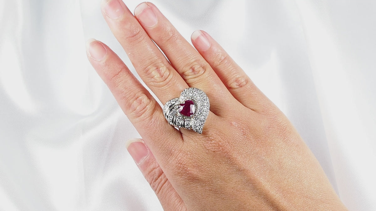 Gorgeous Red Ruby 925 Sterling Silver White Gold Ring,Simple Everyday Ring, Free Resizing