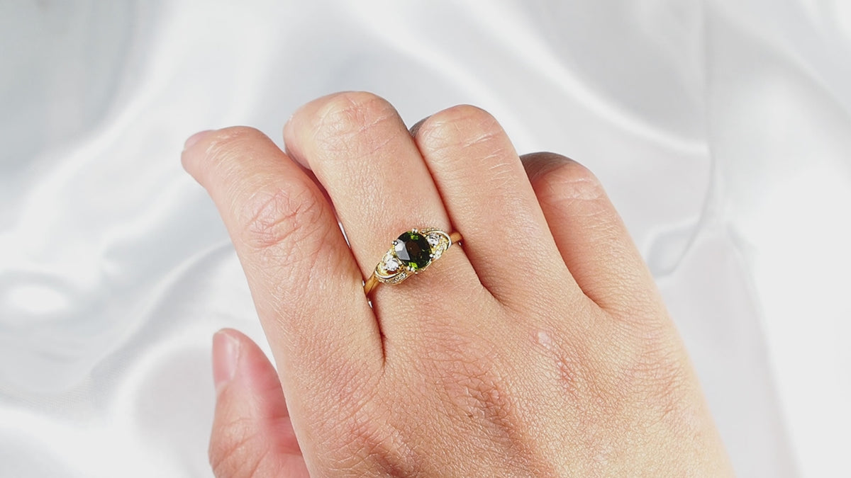 Dark Olive Green Tourmaline 925 Sterling Silver Ring