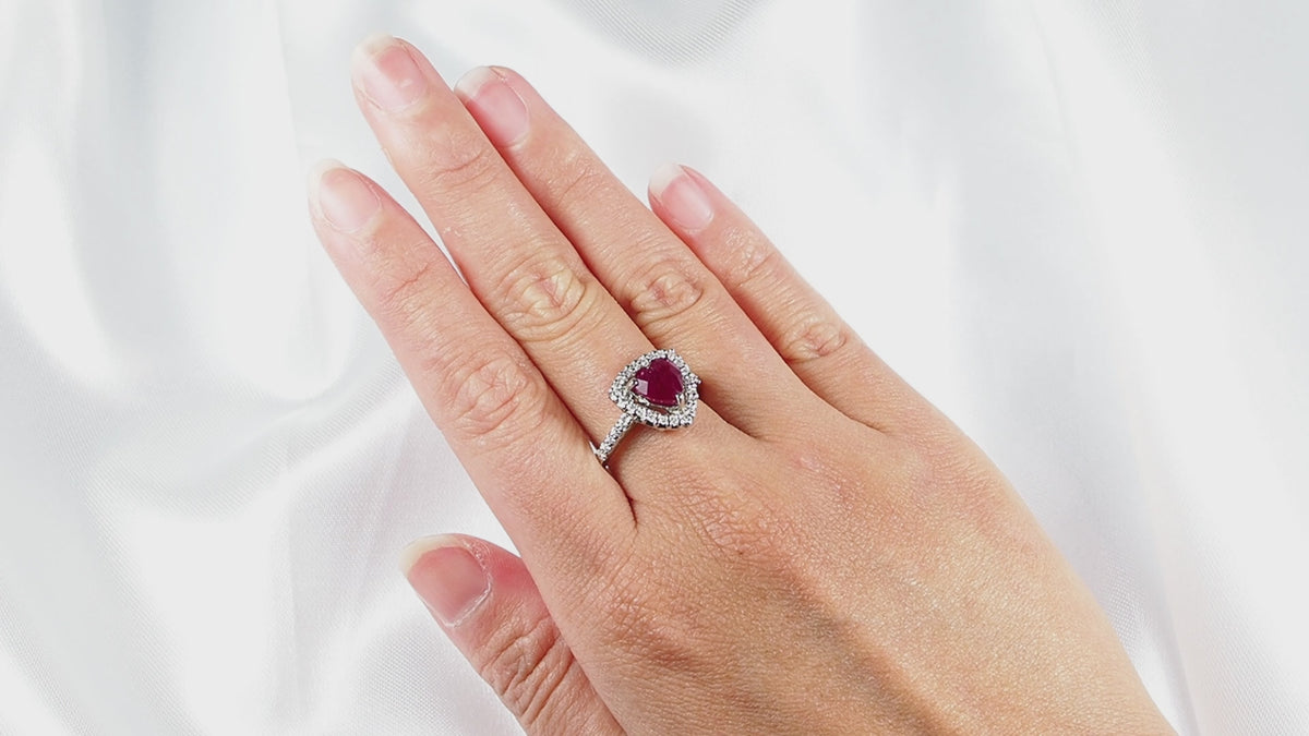 Red Ruby Heart 925 Sterling Silver White Gold Ring Simple Everyday Ring, Free Resizing