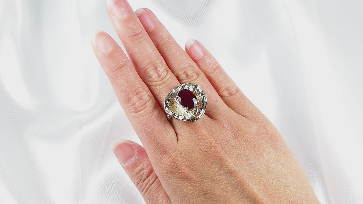 Red Ruby Floral Rings 925 Sterling Silver, Natural Gemstone, Minimalist Ring, Free Resizing