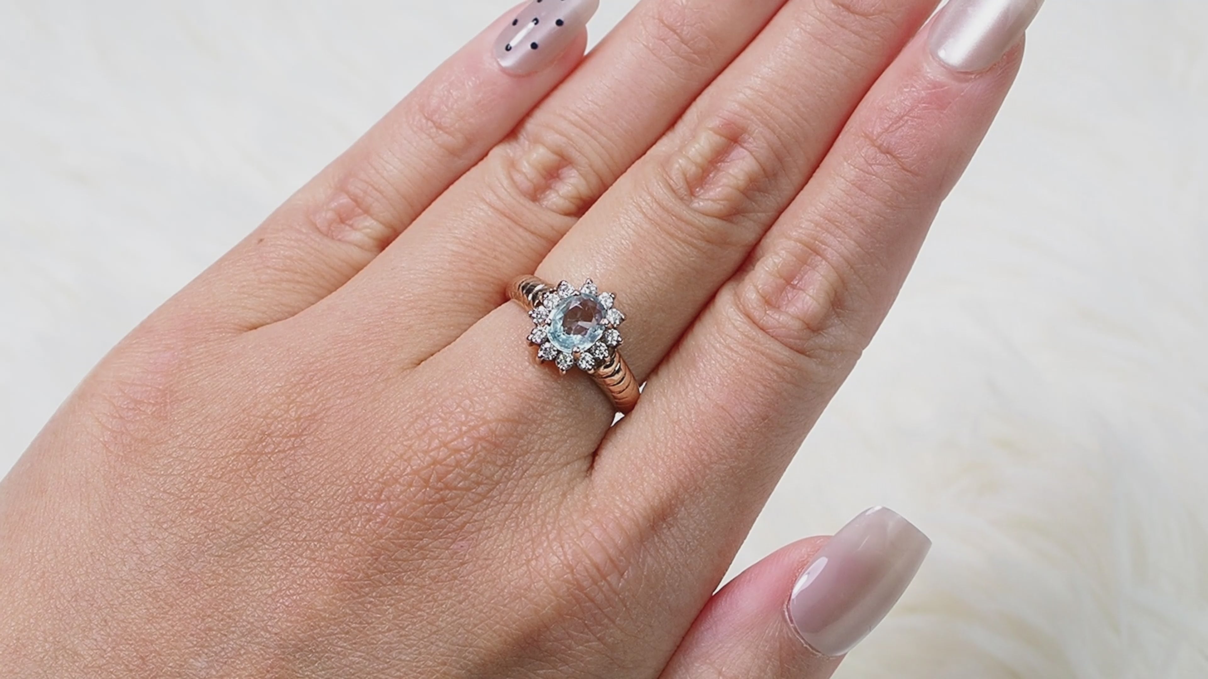Blue Aquamarine 925 Sterling Silver Rose Gold Ring, Natural Gemstone, Minimalist Everyday